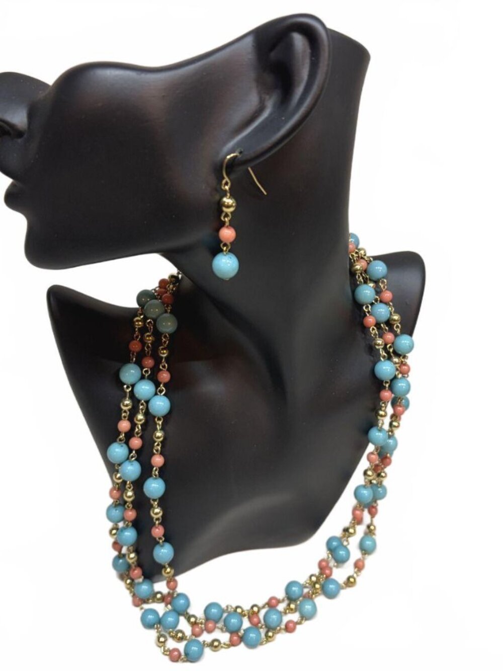 NIB EsMor 73" Turquoise Coral Color Bead Flapper Opera Long Layering Necklace Se